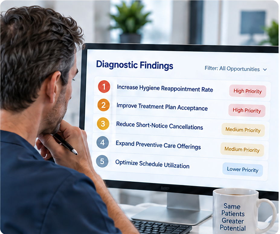 Diagnostic findings organized by practice priority